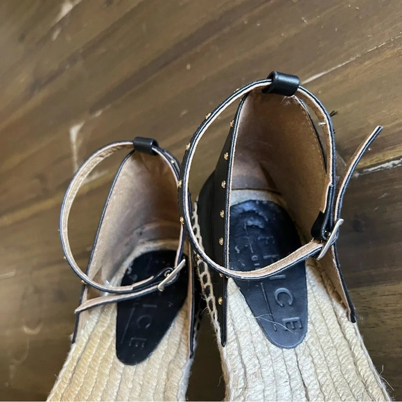 Oficce Studde Flat Espadrilles Black  Leather Sandals - Picture 7 of 12